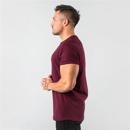 Men's Summer Skinny Casual T-Shirt Short Sleeve Tee Male Gym Fitness Sport Cotton Tops Man Running Workouts Sweatshirt Clothing PlatiNum