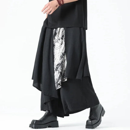 Pantaloni Stile Coreano di Tendenza, Design Casual da Uomo, Moda Streetwear, Pantaloni Maschili Oversize a Gamba Larga con Effetto Due Pezzi