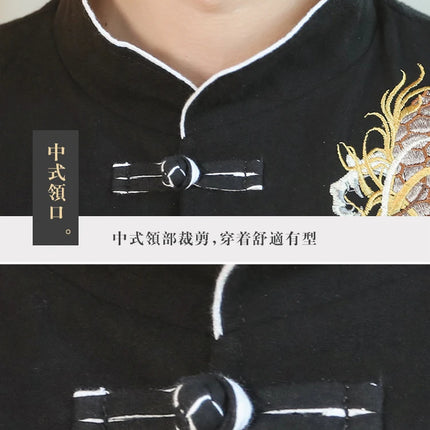 Camicie da Uomo a Maniche Lunghe in Stile Cinese, Ricamate, per Kung Fu e Tai Chi, Cardigan Retrò in Lino, Abito Tradizionale Tang, Top Tradizionale da Uomo