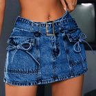 Women's High waisted Blue Denim shorts Belted Drawstring pocketed Fashion Street Y2K style Trend Summer Essential Jeans PlatiNum