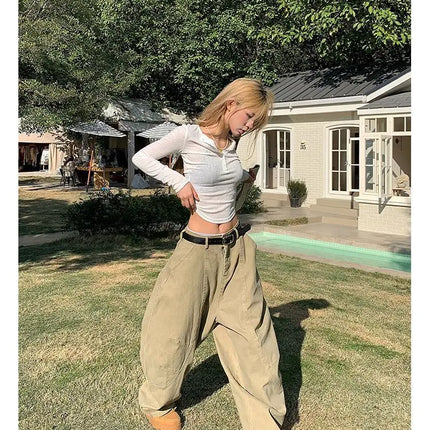 HOUZHOU Y2K Vintage Wash Donna Cargo Jeans Harajuku Scimitar Gamba larga Pantaloni in denim retrò americani Pantaloni larghi Gyaru Streetwear