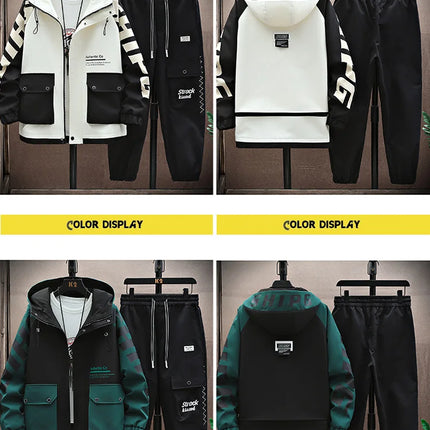 Spring Autumn Men Tracksuit Casual Joggers Hooded Sportswear Jackets Pants 2 Piece Sets Hip Hop Running Sports Suit