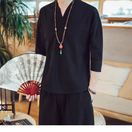 Kimono da uomo in stile giapponese corto a mezza manica in cotone traspirante camicia da uomo T-shirt giapponese estiva Yukata cardigan lavorato a maglia con piume