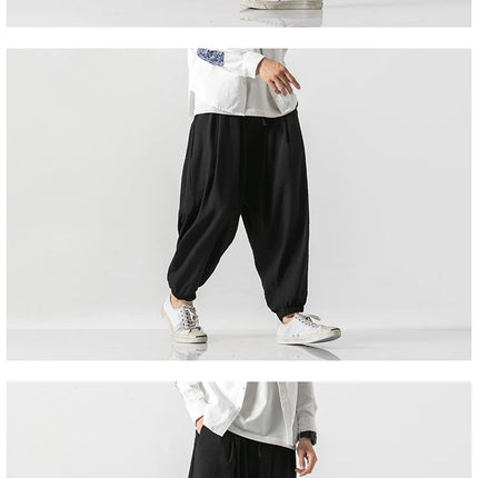 Pantaloni Harem in cotone e lino Pantaloni estivi larghi in tinta unita stile giapponese Pantaloni leggeri comodi e traspiranti casual da uomo