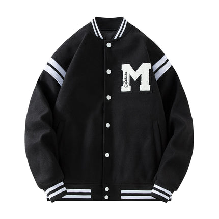 Men's Casual Letterman Jacket Varsity Baseball Coat Vintage Racing Style Streetwear Outerwear with Fine M Letter Embroidery