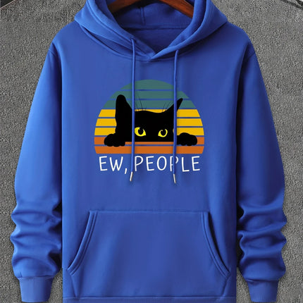 Cat ew people print casual fashion college style hooded sweatshirt with autumn and winter velvet suitable for men and women