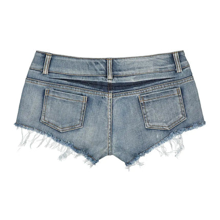 Women Short Hot Pants Jeans Slim Fit Low Waist Irregular Pockets Sexy Tassels Denim Shorts Button Fly Party Summer 2025 PlatiNum