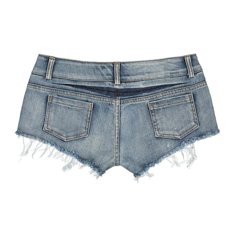 Women Short Hot Pants Jeans Slim Fit Low Waist Irregular Pockets Sexy Tassels Denim Shorts Button Fly Party Summer 2025 PlatiNum
