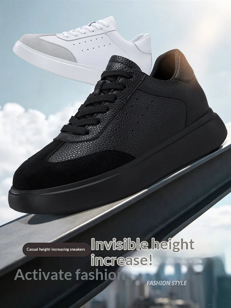 Men 7CM Invisible Height Increasing Sneakers Comfortable Breathable Leather Casual Elevator Shoes Lace Up Thick Sole Sport Shoes