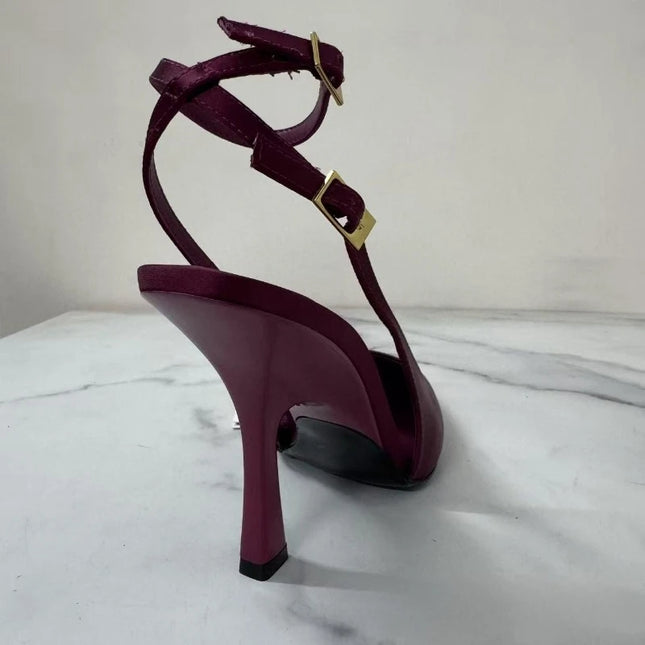 Women's Sexy Party Evening Heels Elegant Ankle Strap Pumps Burgundy Satin High Heel Pumps Classic Pointed Toe Ankle Strap