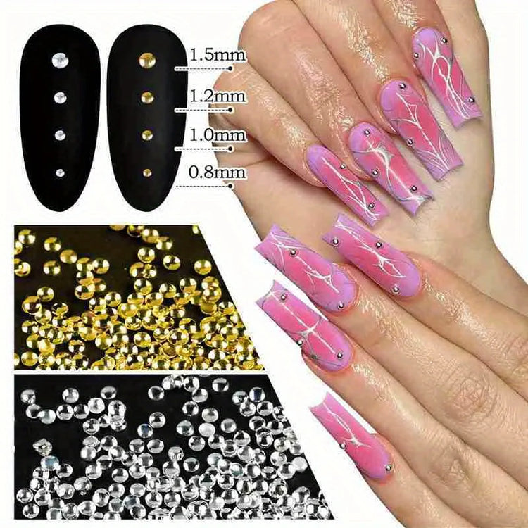 6 Grids Nail Art Tiny Steel Caviar Beads 0.8-1.5mm Mixed Size 3D Design Rose Gold Silver Jewelry Manicure DIY Decoration