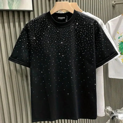 New Luxury Men's T-shirt Hot Diamond Printed Half Sleeve Fashion Round Neck Casual Summer High-end Men Tops T Shirts PlatiNum
