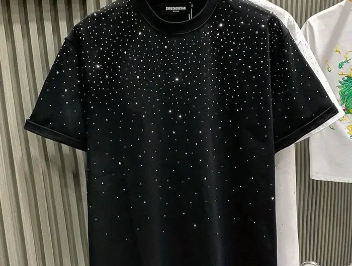New Luxury Men's T-shirt Hot Diamond Printed Half Sleeve Fashion Round Neck Casual Summer High-end Men Tops T Shirts PlatiNum