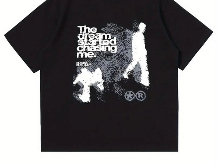 Y2K Unisex Retro Graphic T-Shirt | Black and White, 90s Street Style, Dream And Chasing Dreams Print, Crew Neck