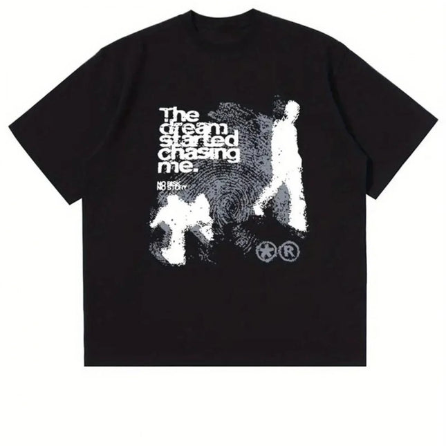 T-shirt grafica retrò unisex Y2K |   Bianco e nero, stile street style anni '90, stampa Dream And Chasing Dreams, girocollo