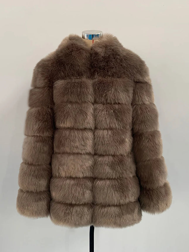 ZADORIN Winter Outerwears Furry Faux Fur Coat Women Stand Collar Long Sleeve Fake Fur Jacket Fur Coats fourrure abrigos mujer