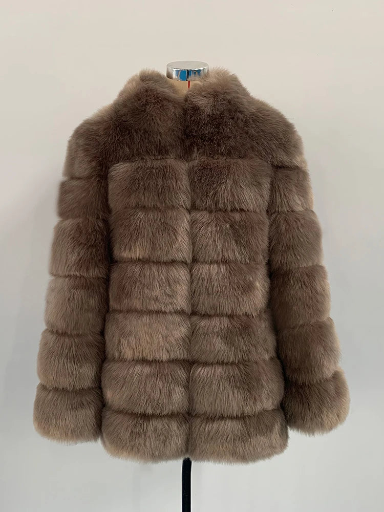 ZADORIN Winter Outerwears Furry Faux Fur Coat Women Stand Collar Long Sleeve Fake Fur Jacket Fur Coats fourrure abrigos mujer