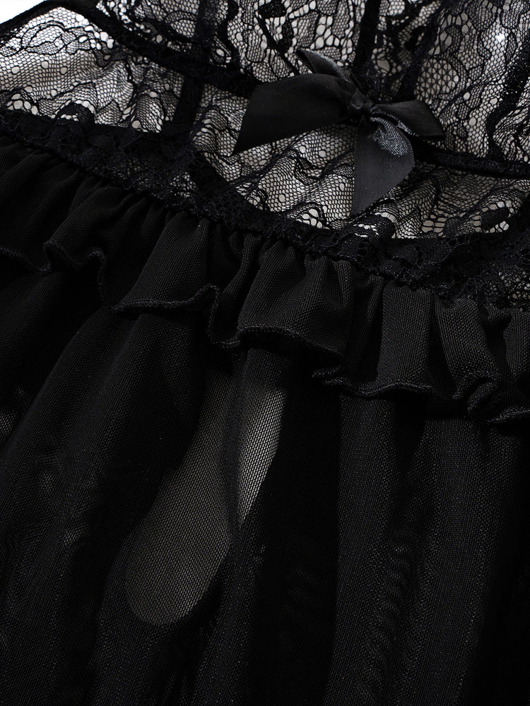 Lingerie sexy nera trasparente, camicia da notte in pizzo da donna, camicia da notte sexy senza maniche da donna con tessuto a rete, scollo a V.lingerie