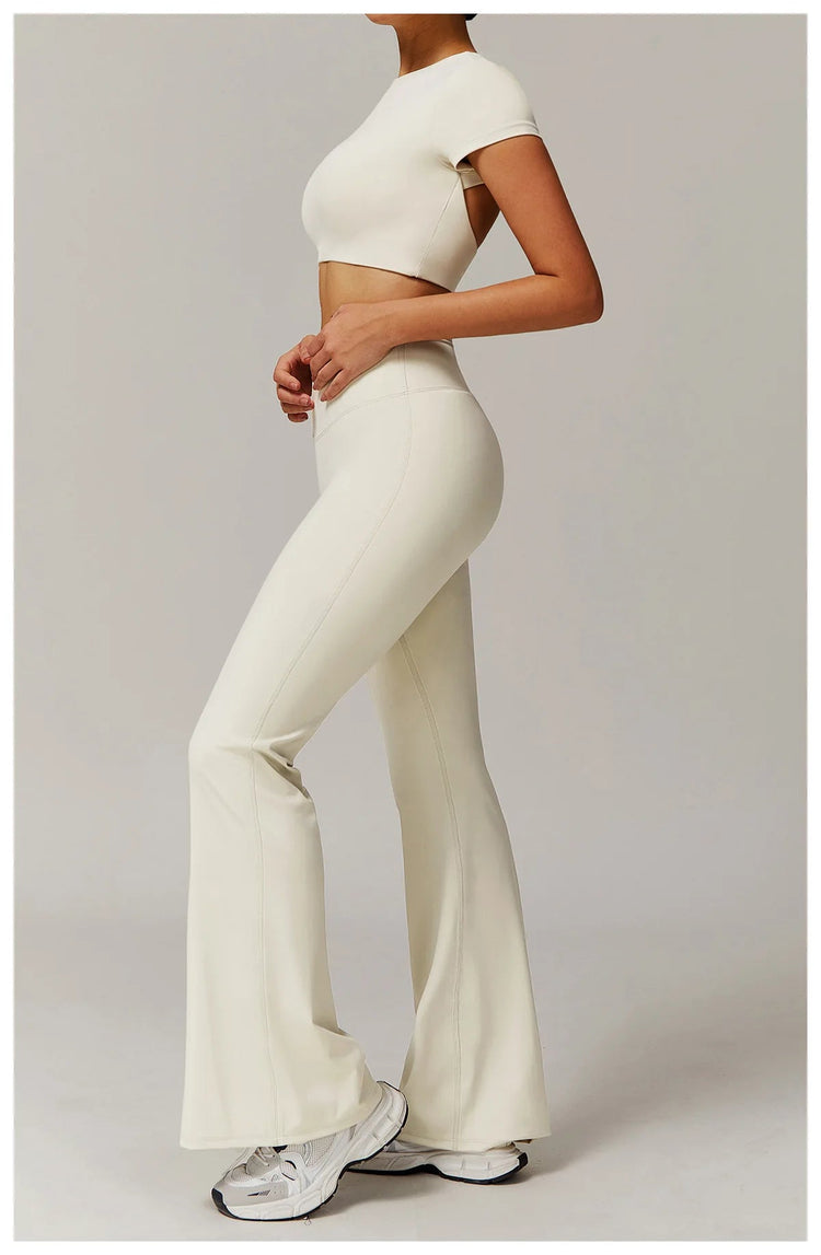 High Waist Wide Leg Pants Leggings Women Tights Fitness Bell-bottoms Yoga Elastic Leggings Push Up Gym Workout Flared Pants PlatiNum