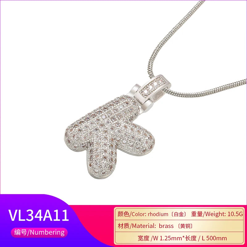 ZHUKOU Colore argento Bubble lettere iniziali collane 26 lettere pendenti collane per le donne Ottone CZ Gioielli all'ingrosso VL34