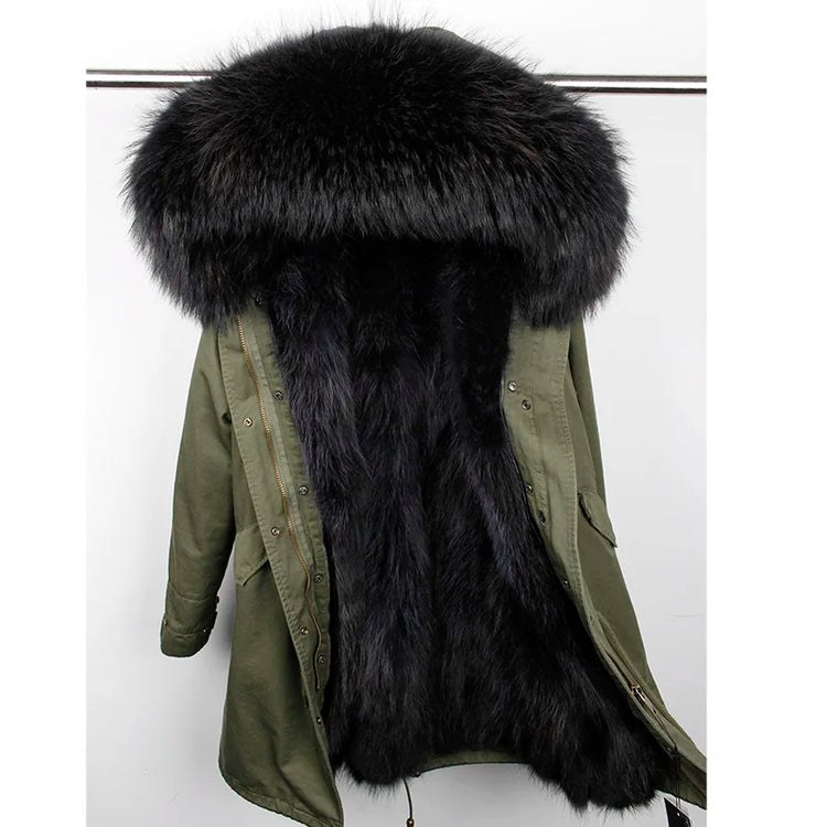 Maomaokong Natural Fur Lining Real Fur Coat Winter Jacket Women Raccoon Fur Collar Warm Thick Parkas Female Clothing