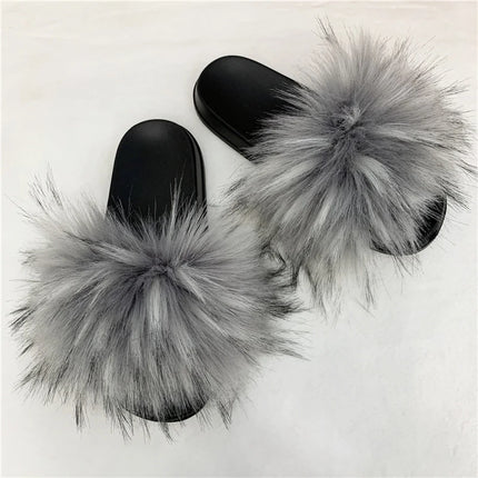 Fluffy Slippers for Women Soft Faux Fur Women's Summer Slippers Stylish Open Toe Sandals Comfy Fuzzy Indoor Outdoor Beach Shoes