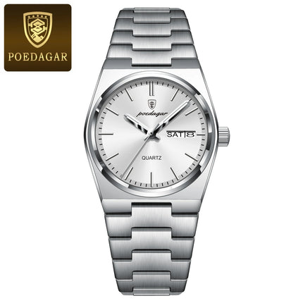 POEDAGAR Top squisito orologio da polso da donna impermeabile al quarzo luminoso orologio da donna casual data settimana orologi da donna in acciaio inossidabile platinumshop