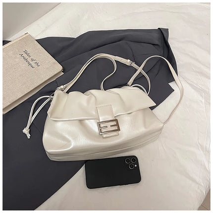 Women's Large Capacity Casual Single Shoulder Bag Soft Leather Cloud Pleated Drawstring Tote Bag Fashion Versatile Underarm Bag