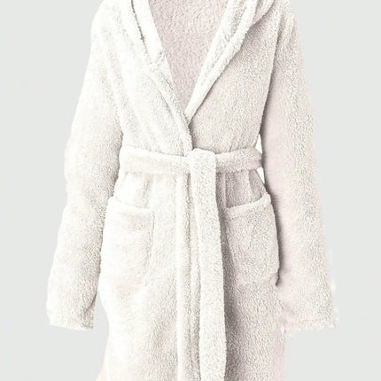 1 pezzo di vestaglia da donna con cappuccio in tinta unita con cintura, pigiama in pile accogliente e caldo per la casa in autunno e inverno.