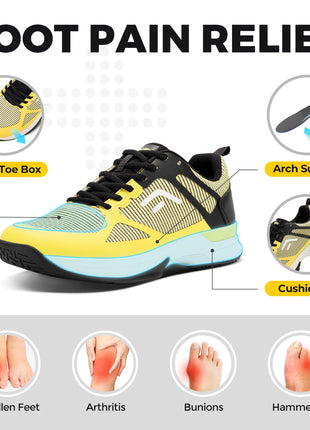 FitVille Scarpe da pickleball larghe da uomo Scarpe da tennis Scarpe da tennis da cancha intera con supporto per l'arco plantare Scarpe sportive leggere antiscivolo