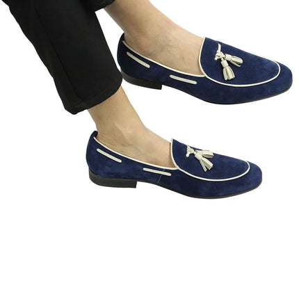 Mocassini Penny Blue da Uomo, Scarpe Casual Estive con Nappe, per Ufficio e Uso Quotidiano, in Pelle Scamosciata di Alta Qualità, Personalizzabili