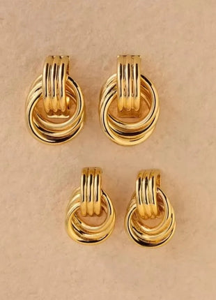 Orecchini a Perno Geometrici a Forma di C Multistrato Placcati in Oro 18K, Antiruggine, in Acciaio Inossidabile per Donne platinumshop