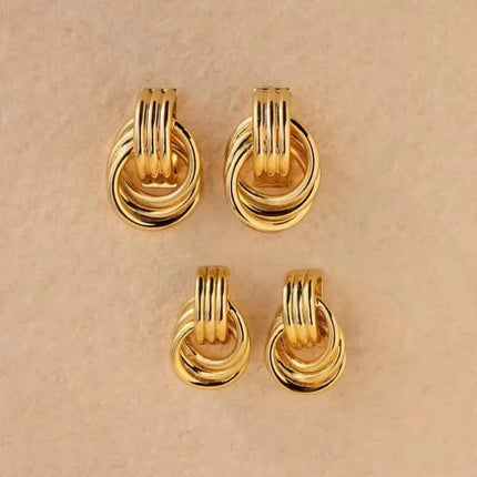 Orecchini a Perno Geometrici a Forma di C Multistrato Placcati in Oro 18K, Antiruggine, in Acciaio Inossidabile per Donne platinumshop