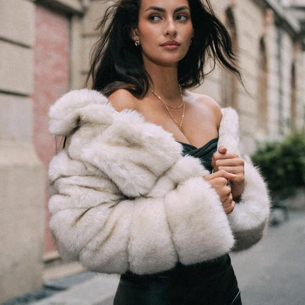 ZADORIN Fashion Cropped Faux Fur Coat Woman Warm Stand Fur Collar Slim Fluffy Fur Jacket Woman Tops Winter Fur Coats Streetwear