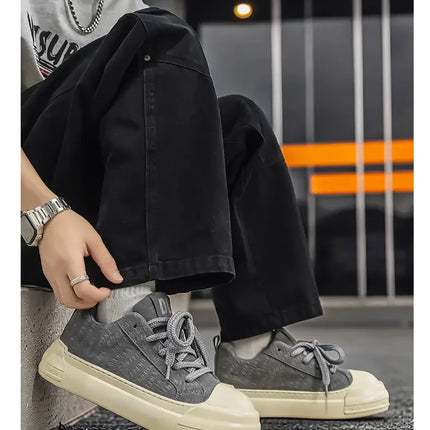 Toe Thick Sole Platform Men Sneakers Lace Up Patchwork Fashion New Trend Casual Trainer Shoes Thick Bottomed All Season