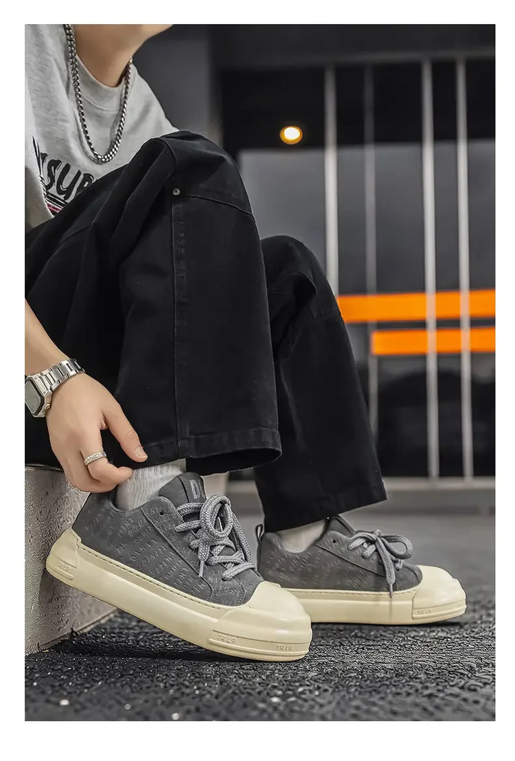 Toe Thick Sole Platform Men Sneakers Lace Up Patchwork Fashion New Trend Casual Trainer Shoes Thick Bottomed All Season