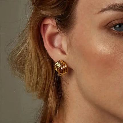Orecchini a Perno Geometrici a Forma di C Multistrato Placcati in Oro 18K, Antiruggine, in Acciaio Inossidabile per Donne platinumshop