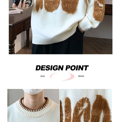 2025 New Letter Jacquard O-Neck Knitwear Men's American Fashion Retro Knitted Sweater Autumn Hip Hop Long Sleeve Y2K Pullovers