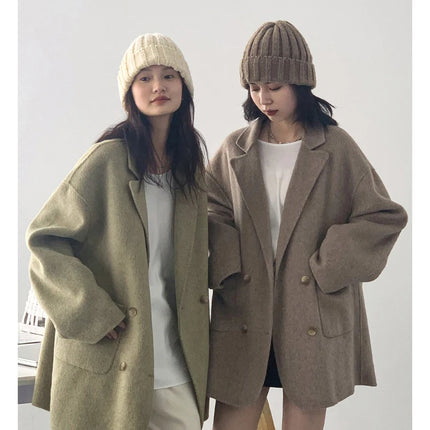 CHIC VEN Women's Woolen Coats Loose Casual Double Breasted Retro Double-sided Jacket Office Lady Outerwear Autumn Winter 2026