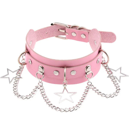 1Pc Harajuku Cuore Sexy Rivetti Cuoio DELL'UNITÀ di elaborazione Nero Goth Punk Girocollo Per Y2K Ragazze FAI DA TE Goth Star Pentagramma Collane Grosse Gioielli PlatiNum