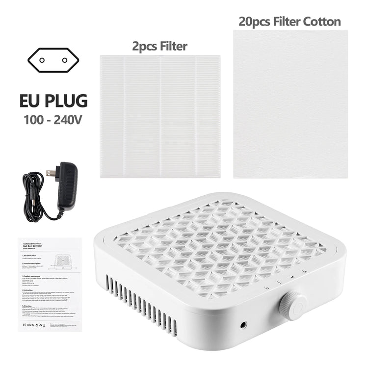 6000/9000/12000RPM Brushless Turbo Nail Dust Collector Low Noise 120W Nail Vacuum Extractor With 2 Filters Salon Manicure Machine