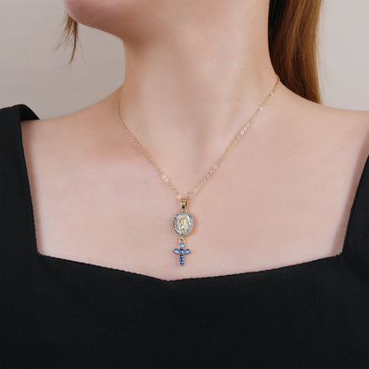 Bracciale di alta qualità Collana con ciondolo croce Vergine Maria con zirconi classici per accessori di gioielli religiosi per feste da donna e ragazza
