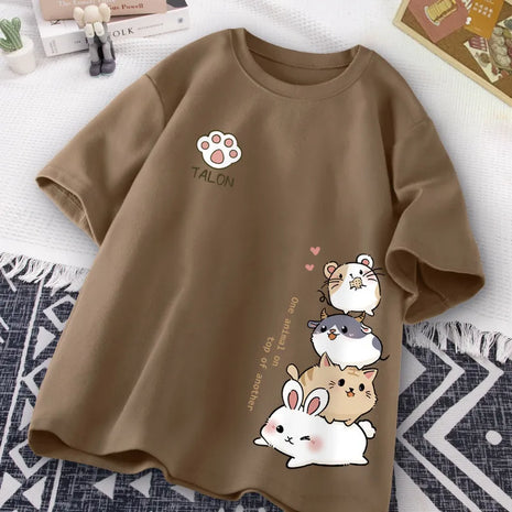 T-shirt a maniche corte da indossare ogni giorno con stampa dolce stile criceto giapponese carino T-shirt a mezza manica per studente adolescente casual allentato da donna