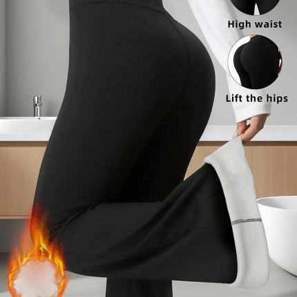 1 pair of women's warm wool lined flared pants, winter windproof leggings, cold weather outdoor cycling pants PlatiNum