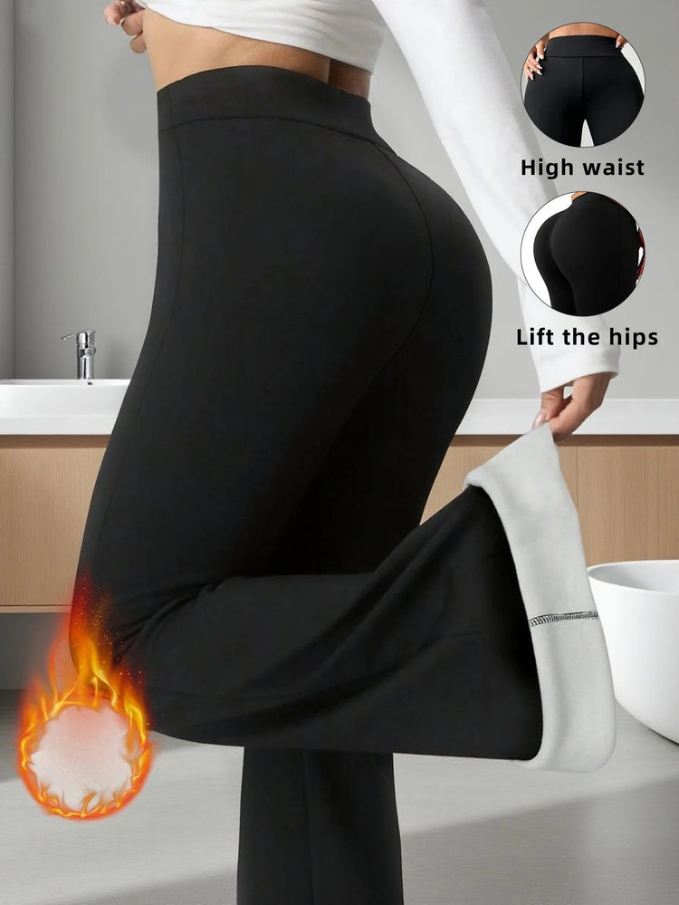1 pair of women's warm wool lined flared pants, winter windproof leggings, cold weather outdoor cycling pants PlatiNum