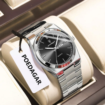 POEDAGAR Orologio da polso al quarzo da uomo di lusso Impermeabile luminoso Data Settimana Orologio da uomo Orologi da uomo d'affari in acciaio inossidabile platinumshop