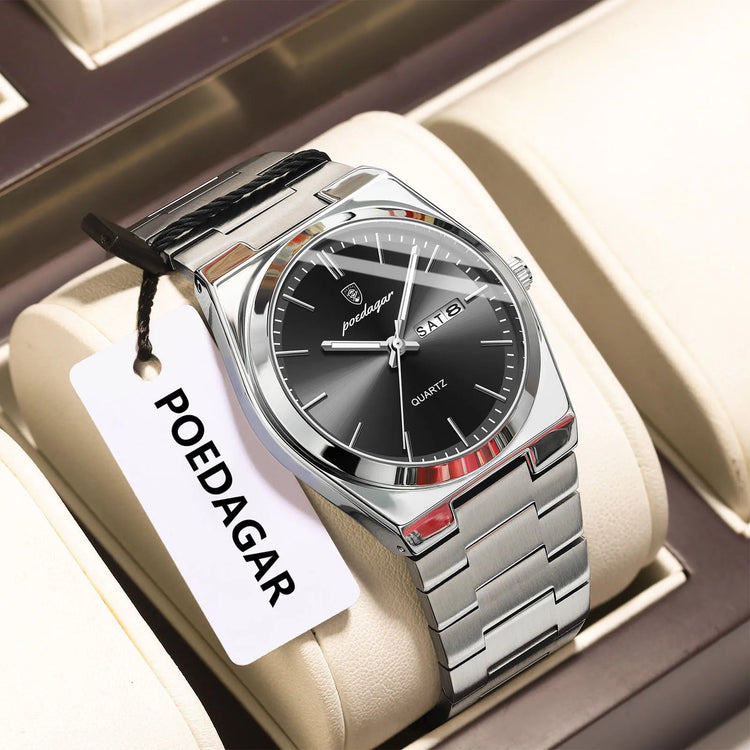 POEDAGAR Orologio da polso al quarzo da uomo di lusso Impermeabile luminoso Data Settimana Orologio da uomo Orologi da uomo d'affari in acciaio inossidabile platinumshop