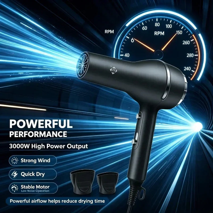 Constant Temperature Blow Dryer 3000W Professional Type With Dual Nozzles For Salon Stable Healthy Hair Drying