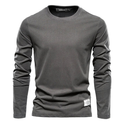 100% Cotton Long Sleeve T shirt For Men Solid Spring Casual Mens T-shirts High Quality Male Tops Classic Clothes Men's T-shirts PlatiNum
