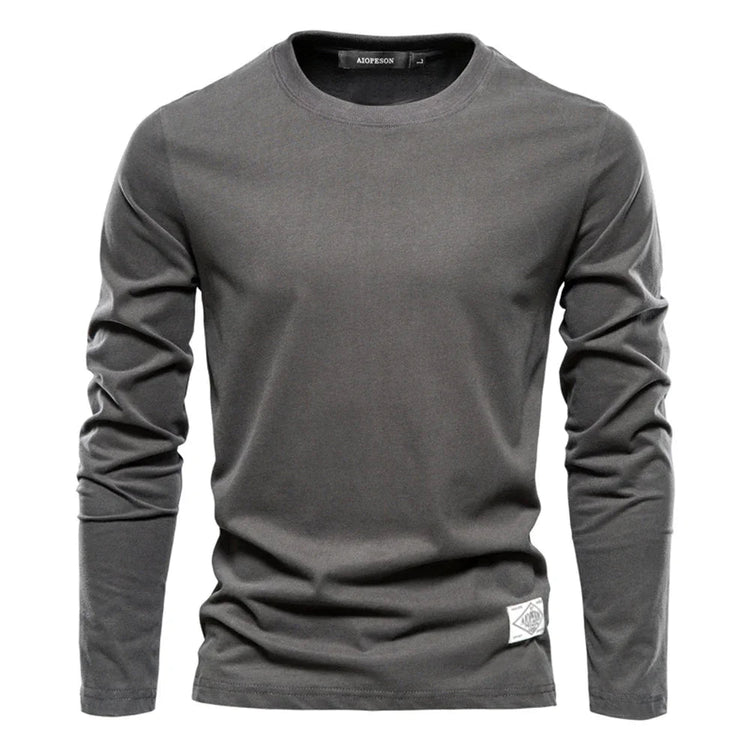 100% Cotton Long Sleeve T shirt For Men Solid Spring Casual Mens T-shirts High Quality Male Tops Classic Clothes Men's T-shirts PlatiNum